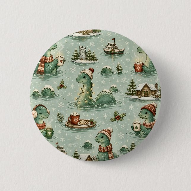 Weihnachts-Nessie Loch Ness Monster Gemütlich Kryp Button (Vorderseite)