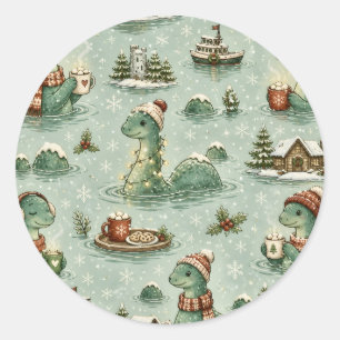 Weihnachts-Nessie Loch Ness Monster Gemütlich Kryp Runder Aufkleber