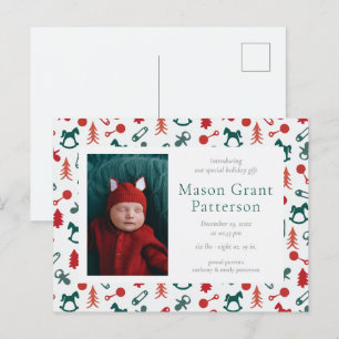 Weihnachts-Neugeborene Ankündigung Postkarte