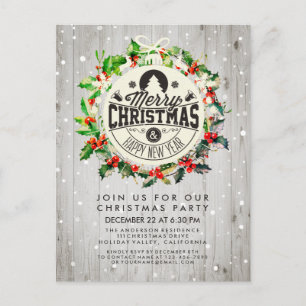 Weihnachts-Neujahrsparty Holly Wreath Snow Postkarte