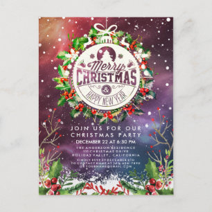 Weihnachts-Neujahrsparty Holly Wreath Snow Postkarte