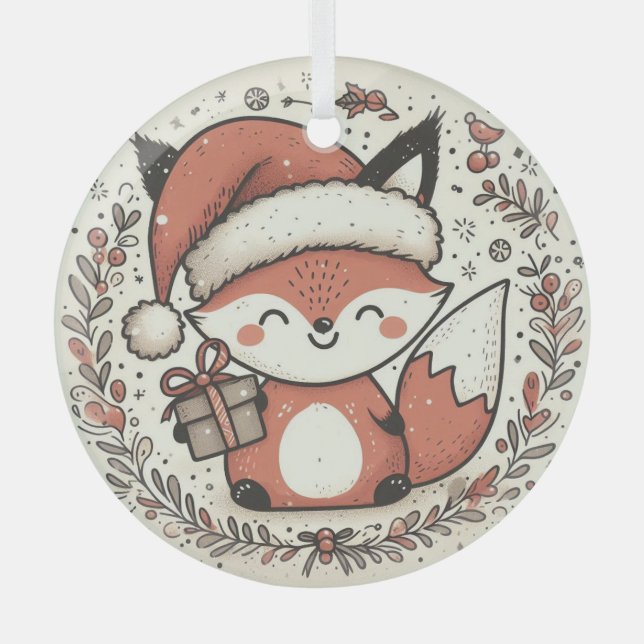 Weihnachts-Niedlich-Fox Ornament Aus Glas (Vorderseite)