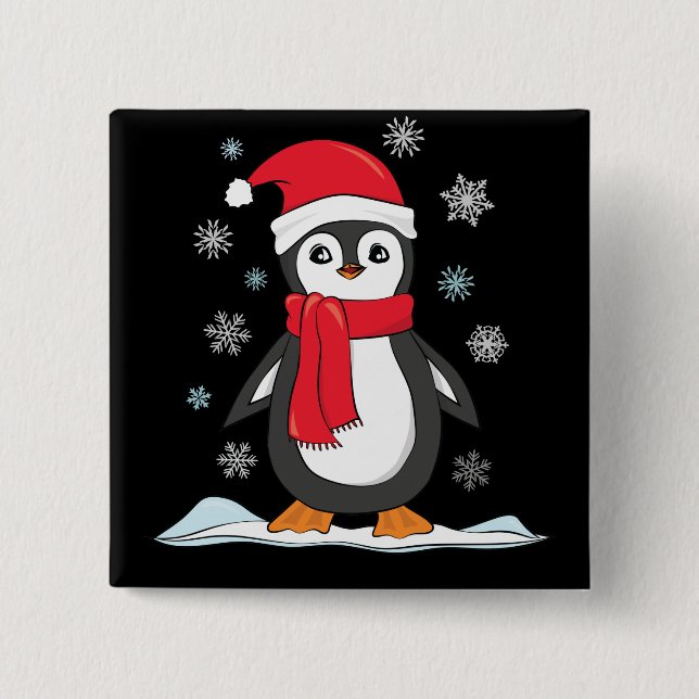 Weihnachts-Niedlich-Pinguin Button (Vorderseite)