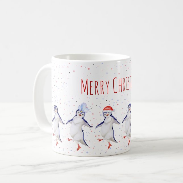 Weihnachts-Niedlich-Tanzpinguine Kaffeetasse (Vorderseite Links)