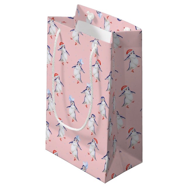 Weihnachts Niedlich Tanzpinguine Pattern Kleine Geschenktüte (Vorderseite Schrägansicht)