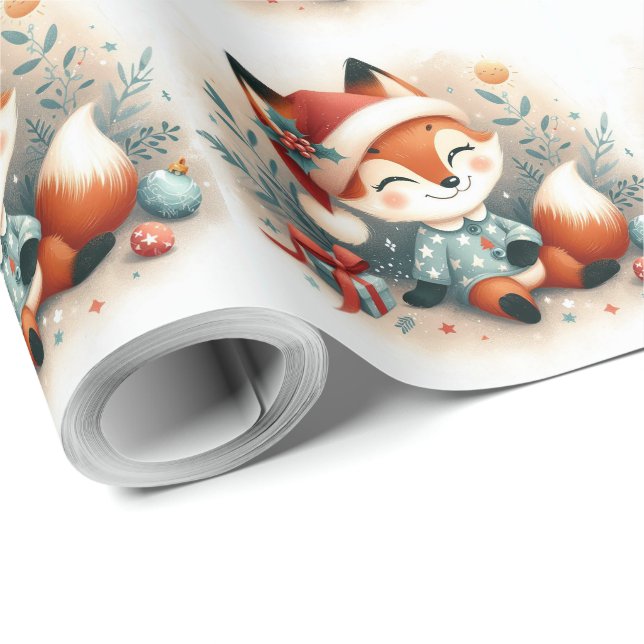 Weihnachts Niedliche Santa Fox-Geschenkboxen Geschenkpapier (Rolleneckpunkt)