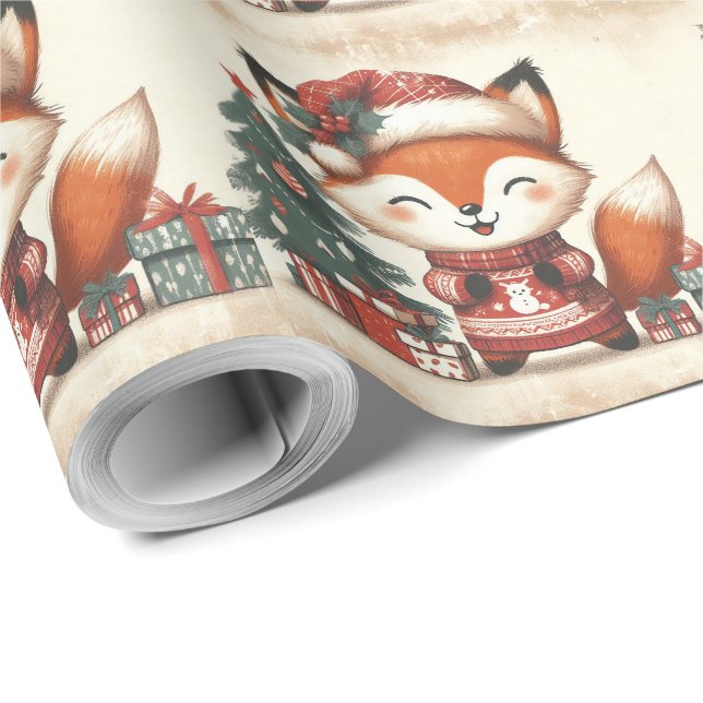 Weihnachts Niedliche Santa Fox-Geschenkboxen Geschenkpapier (Rolleneckpunkt)
