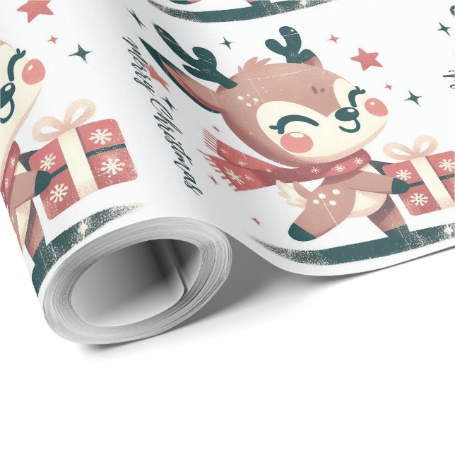 Weihnachts-Niedliche Santa Reindeer-Geschenkboxen Geschenkpapier (Rolleneckpunkt)