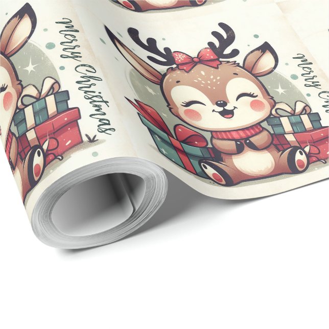 Weihnachts-Niedliche Santa Reindeer-Geschenkboxen Geschenkpapier (Rolleneckpunkt)