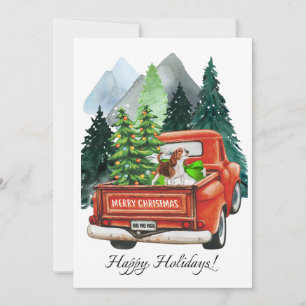 Weihnachts-Niedlicher Beagle und Vintage-LKW Aquar Feiertagskarte