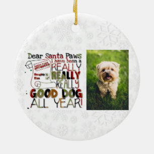 Weihnachts Niedlicher Hund Foto Santa Paws Keramik Ornament