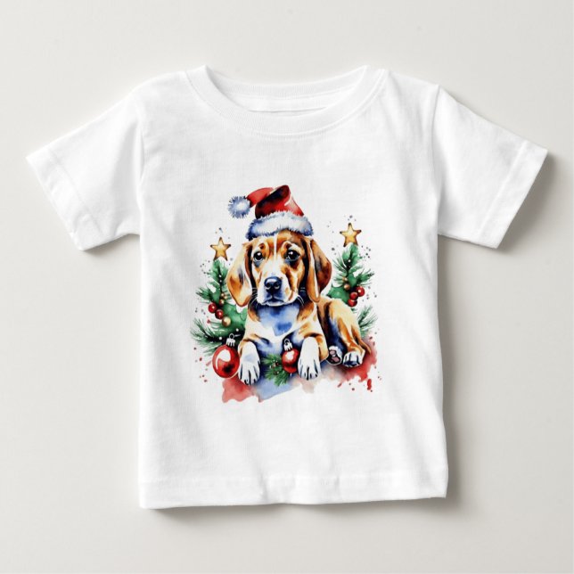 Weihnachts-niedlicher Welpe Baby T-shirt (Vorderseite)