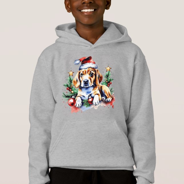 Weihnachts-niedlicher Welpe Hoodie (Vorderseite)