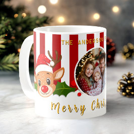 Weihnachts-Niedliches Foto Santa Reindeer & Holly Kaffeetasse