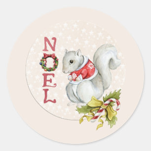 Weihnachts-Noel-Aquarell-Eichhörnchen-Design Runder Aufkleber