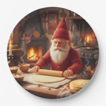 Weihnachts Norwegischer Nisse macht Lefse, Teller