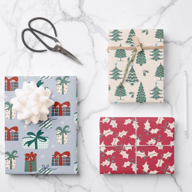 Weihnachts-Nostalgie-Verpackung Geschenkpapier Set (Vorderseite)