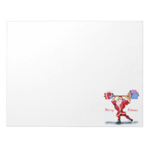 Weihnachts Notepad Bodybuilder Santa mit Geschenks Notizblock