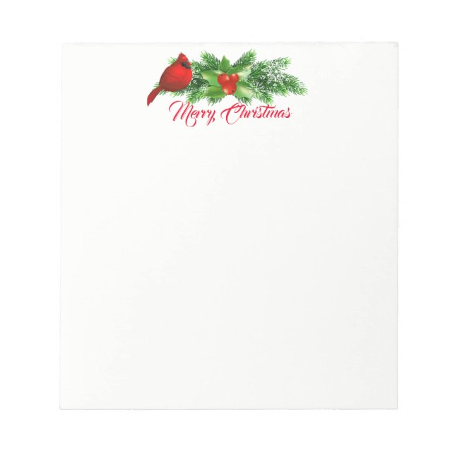 Weihnachts Notepad-Holly Bough/Kardinal Notizblock (Vorderseite)