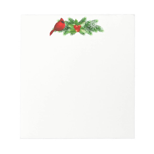 Weihnachts Notepad-Holly Bough/Kardinal Notizblock (Vorderseite)