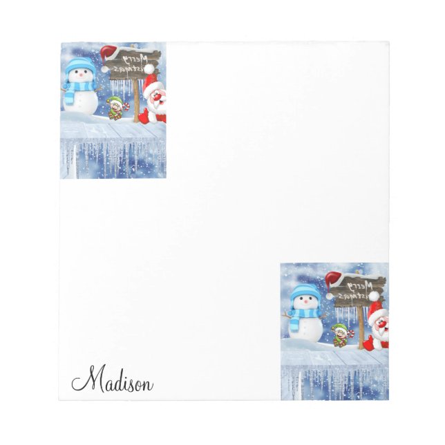 Weihnachts Notepad Santa Snowman Notizblock (Vorderseite)