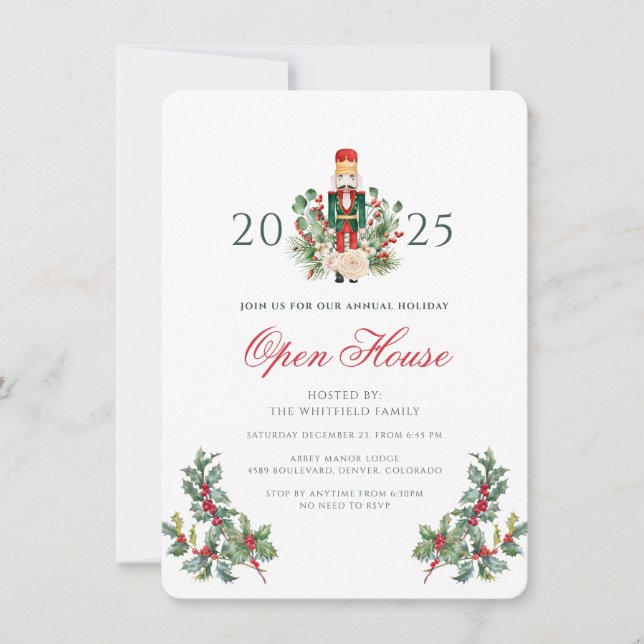 Weihnachts-Nussknacker-Beeren-Open-House-Urlaub Einladung (Vorderseite)