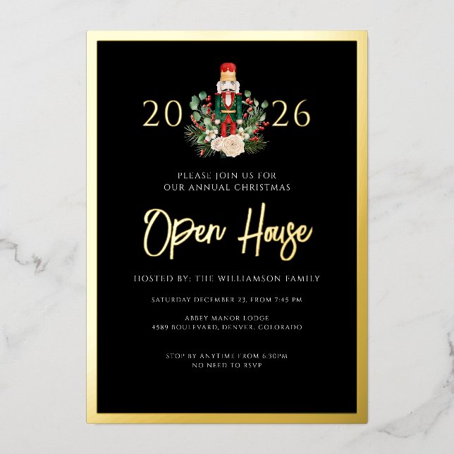 Weihnachts-Nussknacker-Open-House-Script Folieneinladung (Vorderseite)