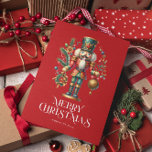 Weihnachts-Nutcracker Custom-Foto Karte<br><div class="desc">WeihnachtsNutcracker mit Ziergegenständen,  Frohe Weihnachtsweiße Typografie und anpassbarer Text</div>