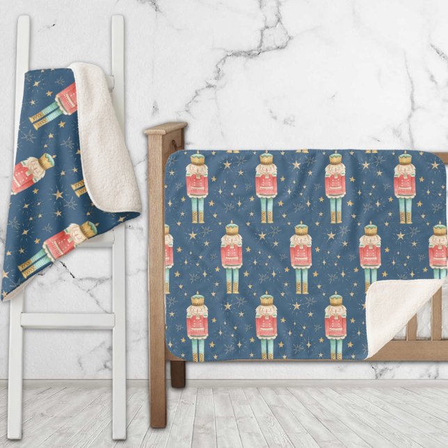 Weihnachts-Nutcracker Gold Starry Night Blue Sherpadecke (The Christmas Nutcracker Gold Starry Night Blue Sherpa Blanket)