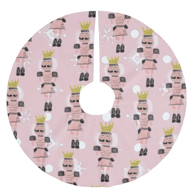 Weihnachts-Nutcracker Hand gezeichnet Rosa Soldat Polyester Weihnachtsbaumdecke (Vorderseite)