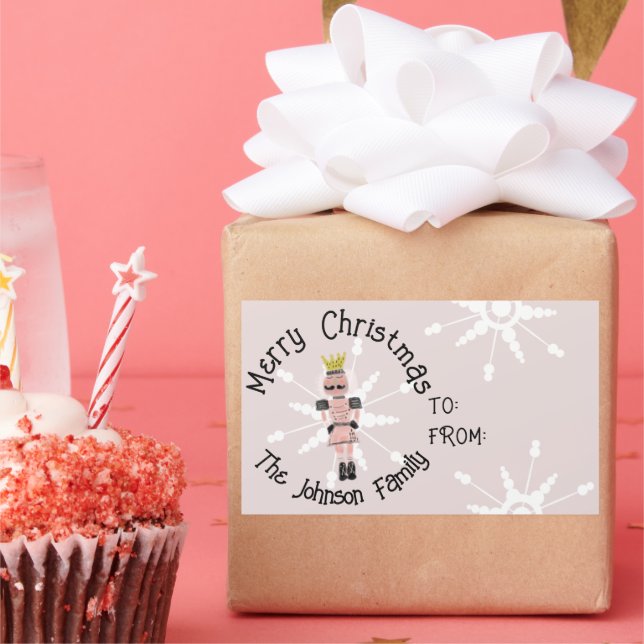 Weihnachts-Nutcracker Handgezeichnet Pink Soldier  Rechteckiger Aufkleber (Party)