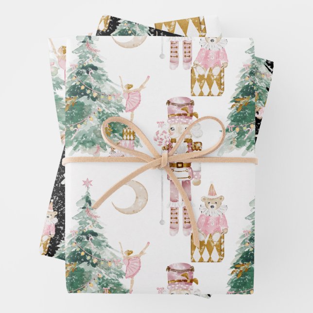 Weihnachts-Nutcracker-Rosa-Winterwunderland Geschenkpapier Set (Beispiel)