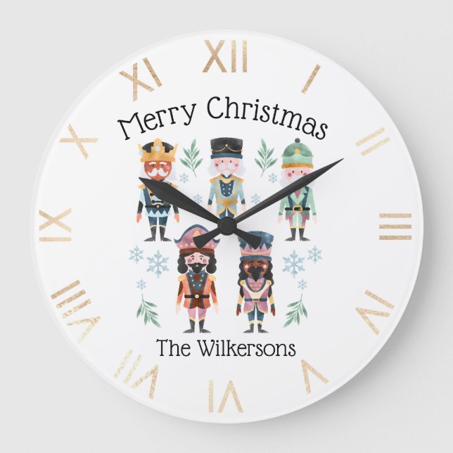 Weihnachts-Nutcracker-Spielzeugsoldaten Große Wanduhr (Vorderseite)
