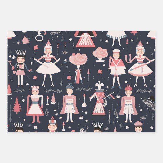 Weihnachts-Nutcracker-Themenmuster Geschenkpapier Set (Vorderseite)
