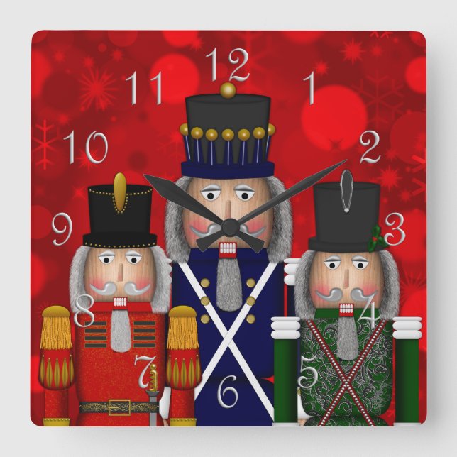 Weihnachts-Nutcracker-Trio-Square-Wall-Uhr Quadratische Wanduhr (Vorderseite)