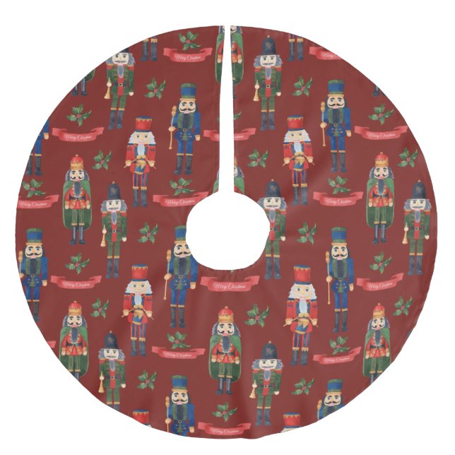 Weihnachts-Nutcrackers Frohe Weihnachten Rot Polyester Weihnachtsbaumdecke (Vorderseite)