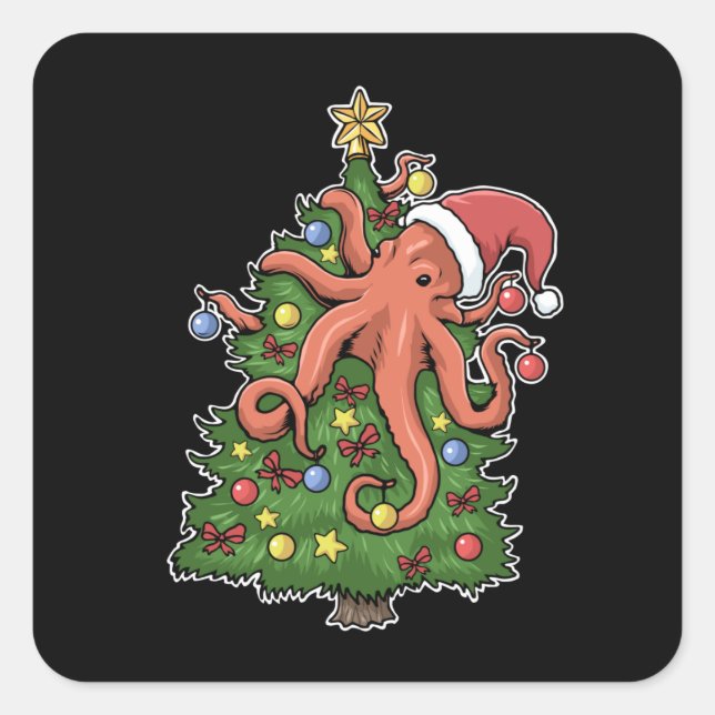 Weihnachts-Octopus Kraken Tintenfisch Weihnachtsba Quadratischer Aufkleber (Vorderseite)