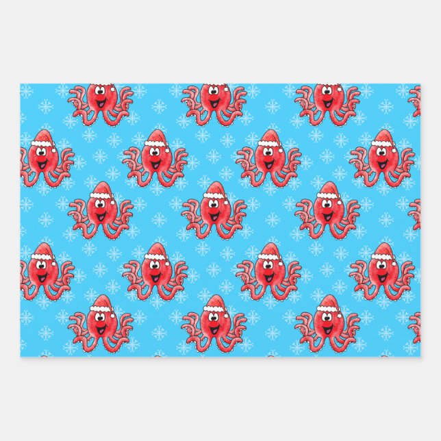 Weihnachts-Octopus-Muster Wildlife Nature Geschenkpapier Set (Vorderseite)