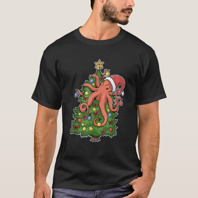 Weihnachts-Oktopus Kraken-Tintenfisch Frohe Weihna T-Shirt (Vorderseite)