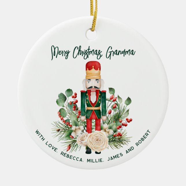 Weihnachts-Oma-Foto und Nutcracker-Skript Keramik Ornament (Vorne)