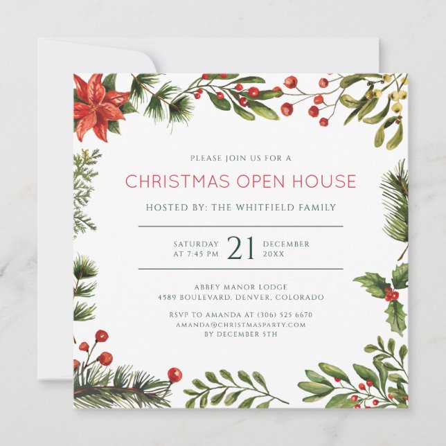Weihnachts-Open-House-Aquarell-Feierparty Einladung (Vorderseite)