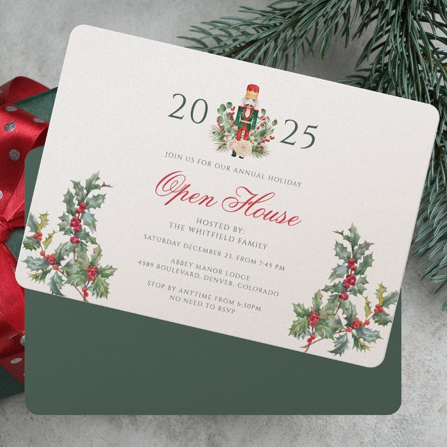 Weihnachts Open House Red Berries Greenery Einladung (Christmas Open House Red Berries Greenery Invitation)