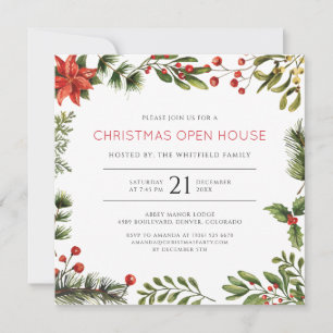 Weihnachts Open House Watercolor Berries Urlaub Einladung