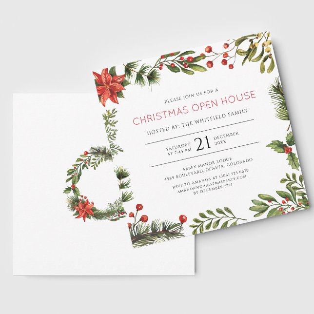 Weihnachts Open House Watercolor Berries Urlaub Einladung (Christmas Open House Watercolor Berries Holiday Invitation)