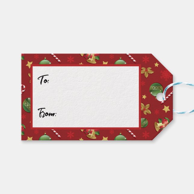 Weihnachts-Ornamant & Candy Cane Muster Geschenkanhänger (Vorderseite (Horizontal))