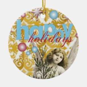 Weihnachts-Ornament, Happy Holidays Engel Keramik Ornament