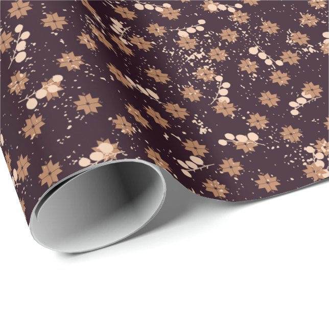 Weihnachts-Ornamente Beeren Schneeflocken auf dunk Geschenkpapier (Rolleneckpunkt)