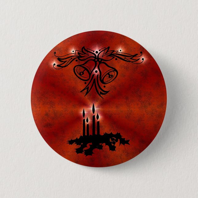 Weihnachts Ornamente mit Sterne auf rot Button (Vorderseite)
