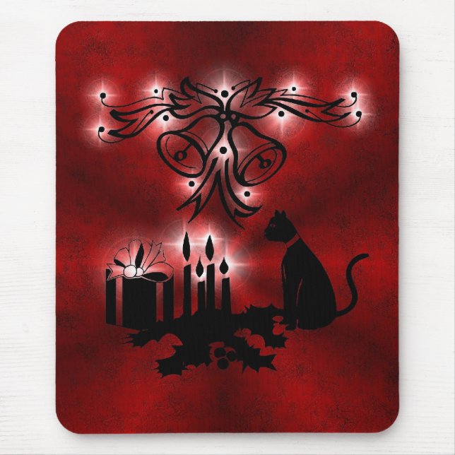 Weihnachts Ornamente mit Sterne und Katze auf rot Mousepad (Vorne)