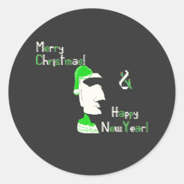 Weihnachts-Osterinsel-Statue Pixelart Runder Aufkleber
